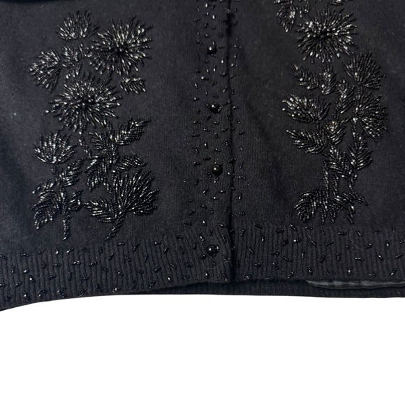 Vtg Black Beaded Floral Embellished Wool Angora Rabbit Cardigan Sweater Women M - Picture 2 of 8